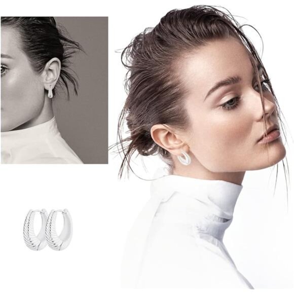 Chunky Hoop Earrings Set 14K Gold Hoop Earrings for Women Hypoallergenic - Picture 3 of 14